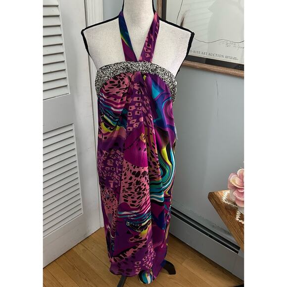 Authentic Icon Dresses & Skirts - AUTHENTIC ICON Womens Dress Large Halter Sequin Abstract Festival Chic Boho Y2K